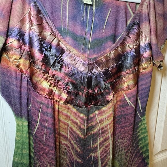 Energe‎ One World Womens Top Size Medium Peacock Y2K Sublimation Boho Glam - Picture 3 of 10